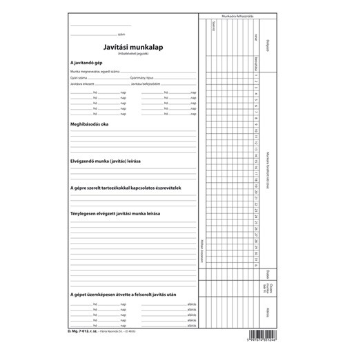 Javítási munkalap 100 lapos tömb A/4 álló D.MG.7-012