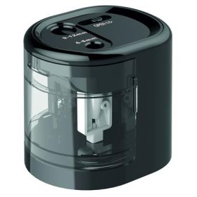   Hegyező, kétlyukú, asztali, elemes, USB töltővel, Rapesco PS12-USB, fekete