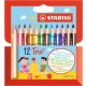Színes ceruza készlet, háromszögletű, vastag, rövid, STABILO Trio, 12 különböző szín/készlet (205/12-01)