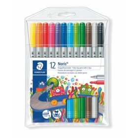   Filctoll készlet, 1-3 mm, kétvégű, kimosható, Staedtler Noris 320, 12 szín/készlet