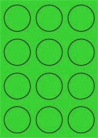 Etikett címke színes kör 60 mm-es átmérő kerek zöld 12 db/ív, 25 ív/csomag (raktáron)