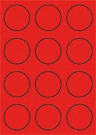 Etikett címke színes kör 60 mm-es átmérő kerek piros 12 db/ív, 25 ív/csomag (raktáron)
