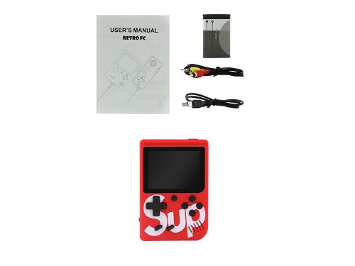 Sup mini retro játékkonzol 400 beépített játékkal – hordozható 3” kijelzővel és TV kimenettel, piros