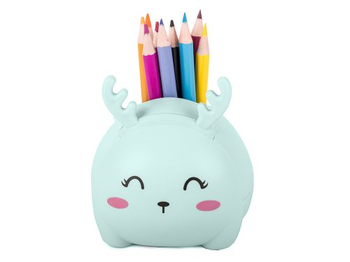 Pet.LED cuki szarvas alakú gyerek lámpa és írószertartó, telefontartó, USB-ről tölthető, türkiz