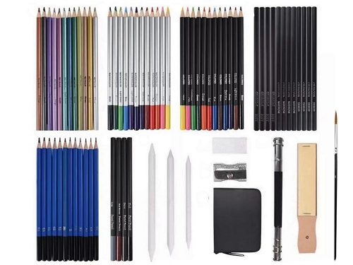 Professzionális 74 részes rajzkészlet – ceruzák, szén, pasztell, színes ceruzák és tartozékok praktikus tokban