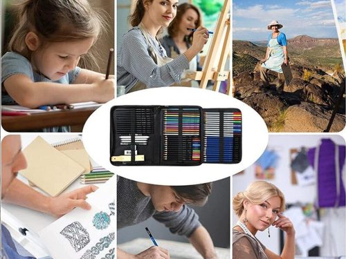 Professzionális 74 részes rajzkészlet – ceruzák, szén, pasztell, színes ceruzák és tartozékok praktikus tokban