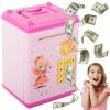 Zenélő játék széf pénzérmékhez és bankjegyekhez, elektronikus malacpersely, rózsaszín