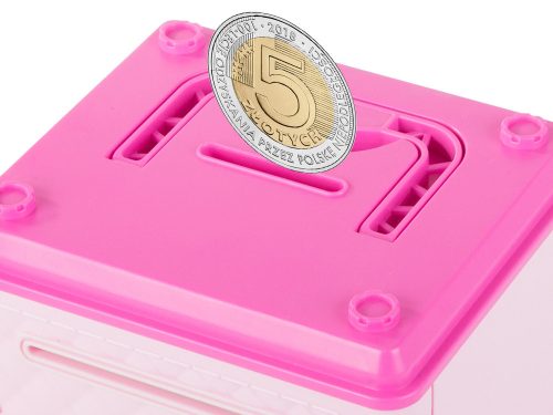 Zenélő játék széf pénzérmékhez és bankjegyekhez, elektronikus malacpersely, rózsaszín